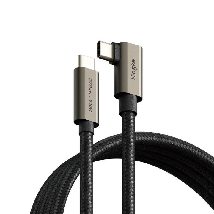 Ringke“ 3.2 kartos 2x2 USB-C, PD 3.1 240 W 2 m kampinis laidas – juodas