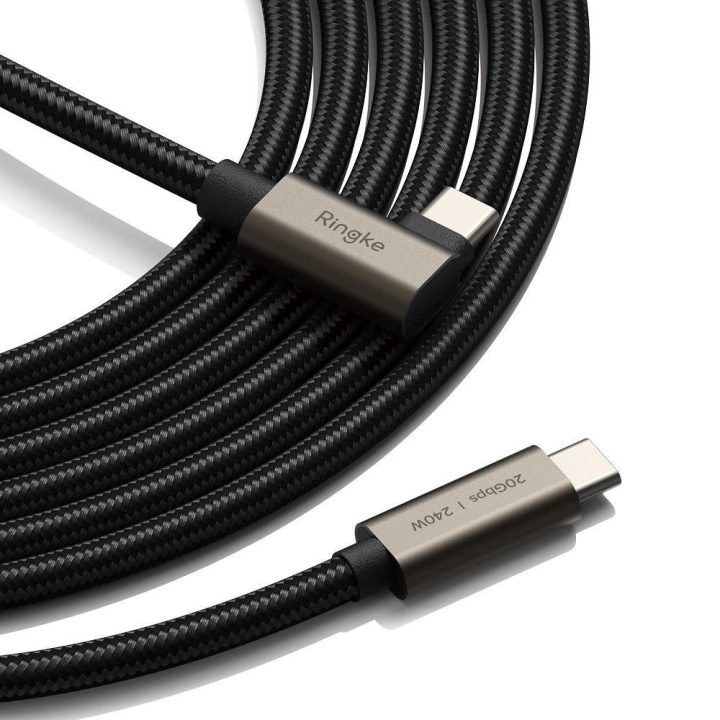 Ringke“ 3.2 kartos 2x2 USB-C, PD 3.1 240 W 2 m kampinis laidas – juodas