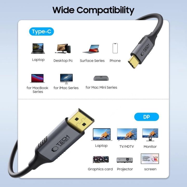 UltraBoost“ USB-C į DisplayPort 1.4 laidas, 8K 60 Hz, 1,8 m, juodas.