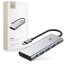 9in1 USB-C šakotuvas su USB2.0, USB3.0, HDMI 4K 60Hz, SD/TF kortelių skaitytuvu, 100W maitinimo įvestimi ir 3,5 mm audio jungtim