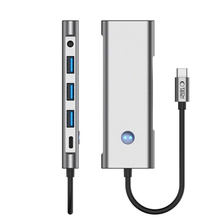 9in1 USB-C šakotuvas su USB2.0, USB3.0, HDMI 4K 60Hz, SD/TF kortelių skaitytuvu, 100W maitinimo įvestimi ir 3,5 mm audio jungtim