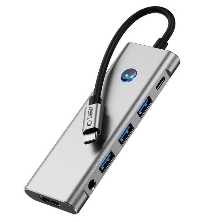 9in1 USB-C šakotuvas su USB2.0, USB3.0, HDMI 4K 60Hz, SD/TF kortelių skaitytuvu, 100W maitinimo įvestimi ir 3,5 mm audio jungtim