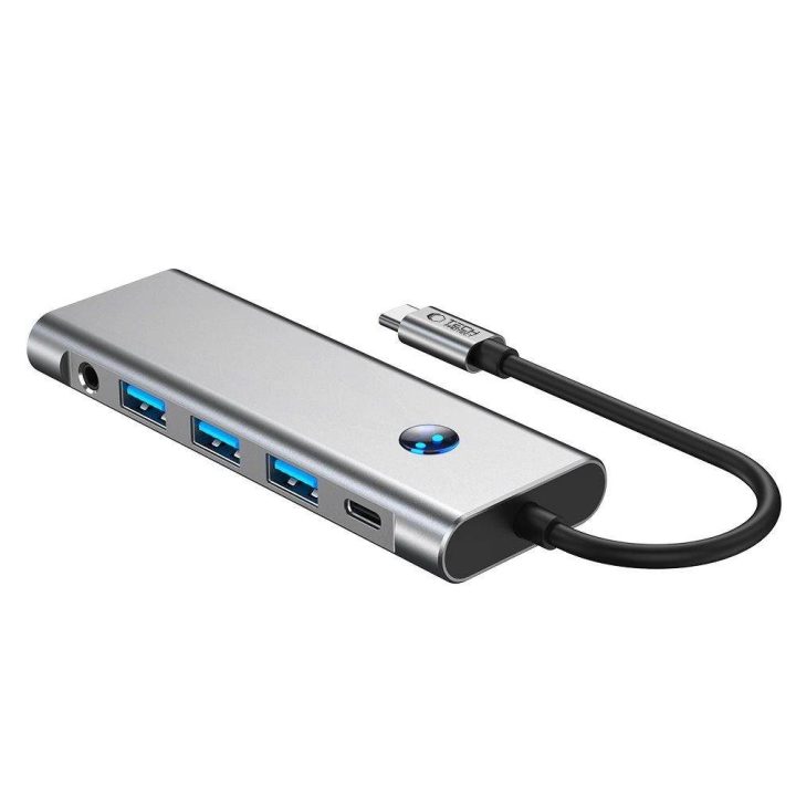 9in1 USB-C šakotuvas su USB2.0, USB3.0, HDMI 4K 60Hz, SD/TF kortelių skaitytuvu, 100W maitinimo įvestimi ir 3,5 mm audio jungtim