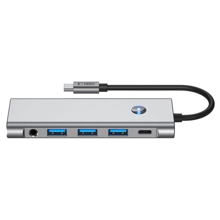 9in1 USB-C šakotuvas su USB2.0, USB3.0, HDMI 4K 60Hz, SD/TF kortelių skaitytuvu, 100W maitinimo įvestimi ir 3,5 mm audio jungtim