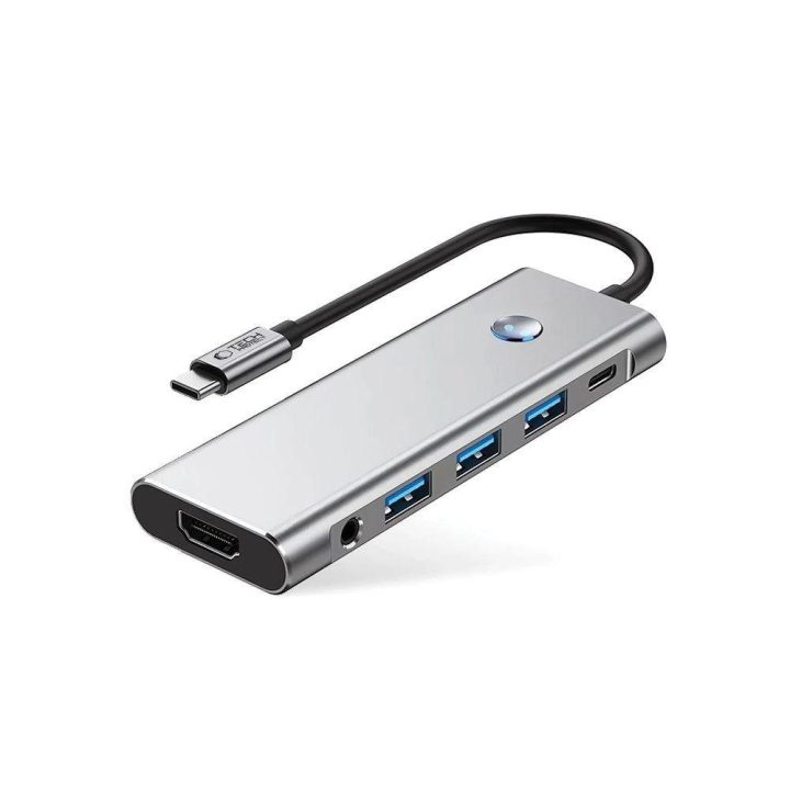 9in1 USB-C šakotuvas su USB2.0, USB3.0, HDMI 4K 60Hz, SD/TF kortelių skaitytuvu, 100W maitinimo įvestimi ir 3,5 mm audio jungtim
