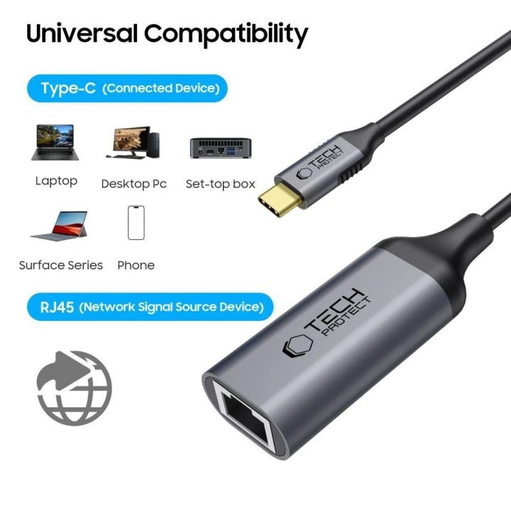 UltraBoost USB-C į Ethernet RJ45 1000 Mbps adapteris – juodas
