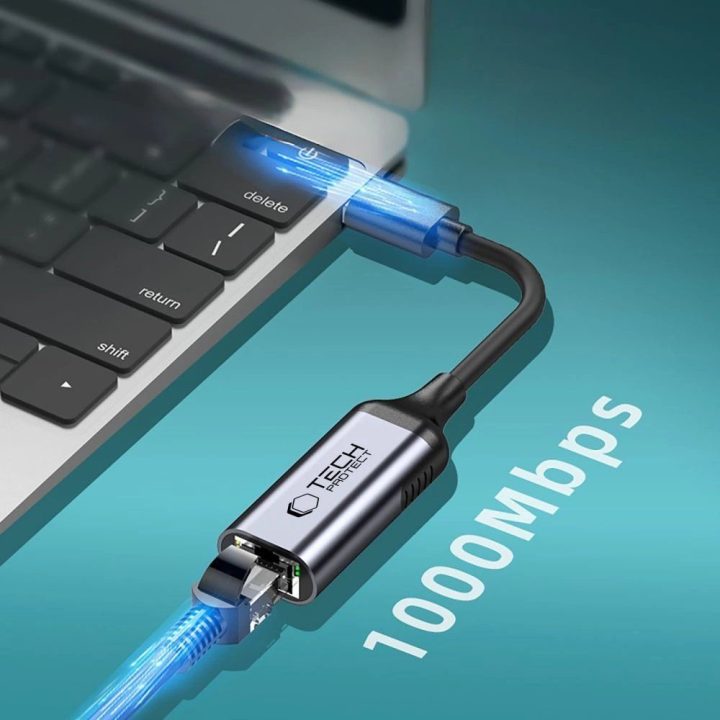 UltraBoost USB-C į Ethernet RJ45 1000 Mbps adapteris – juodas