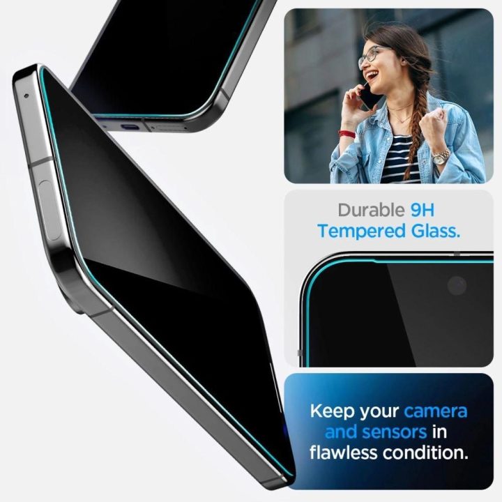 Spigen Glas.tR Ez Fit“ privatumo apsauginis grūdintas stiklas Google Pixel 9 / 9 Pro“ telefonams (2 vnt.)