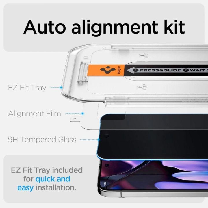 Spigen Glas.tR Ez Fit“ privatumo apsauginis grūdintas stiklas Google Pixel 9 / 9 Pro“ telefonams (2 vnt.)