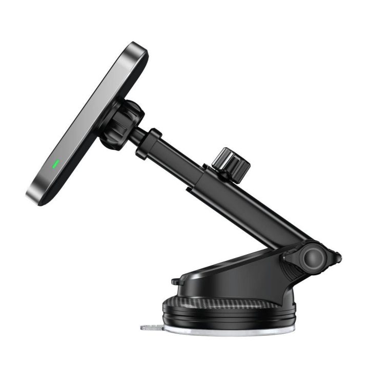 MM15W automobilinis laikiklis su MagSafe, skirtas prietaisų skydeliui ir ventiliacijos angai, 15 W - juodos spalvos.