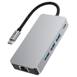 “ 9in1 USB-C šakotuvas su USB2.0, USB3.0, HDMI 4K 60Hz, SD/TF kortelių skaitytuvu, 100W PD įkrovimu ir RJ45 jungtimi – pilkos sp