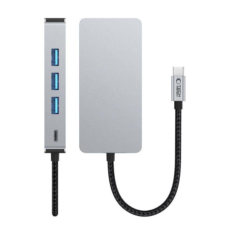 “ 9in1 USB-C šakotuvas su USB2.0, USB3.0, HDMI 4K 60Hz, SD/TF kortelių skaitytuvu, 100W PD įkrovimu ir RJ45 jungtimi – pilkos sp