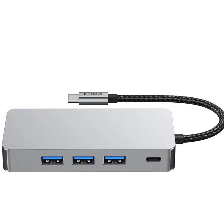 “ 9in1 USB-C šakotuvas su USB2.0, USB3.0, HDMI 4K 60Hz, SD/TF kortelių skaitytuvu, 100W PD įkrovimu ir RJ45 jungtimi – pilkos sp