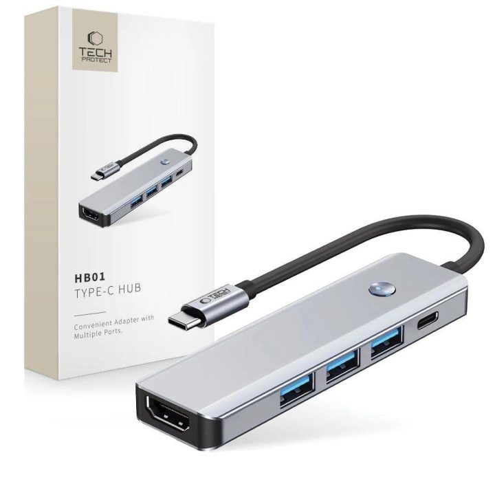 “ 5in1 USB-C adapteris su USB 3.0, HDMI 4K 60Hz ir 100 W PD jungtimis – pilkas