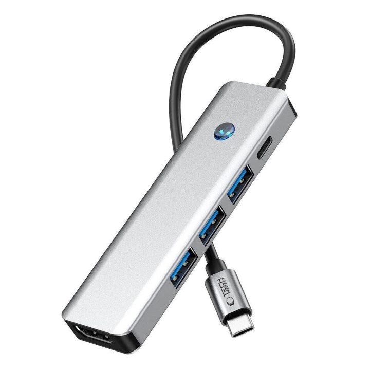 “ 5in1 USB-C adapteris su USB 3.0, HDMI 4K 60Hz ir 100 W PD jungtimis – pilkas