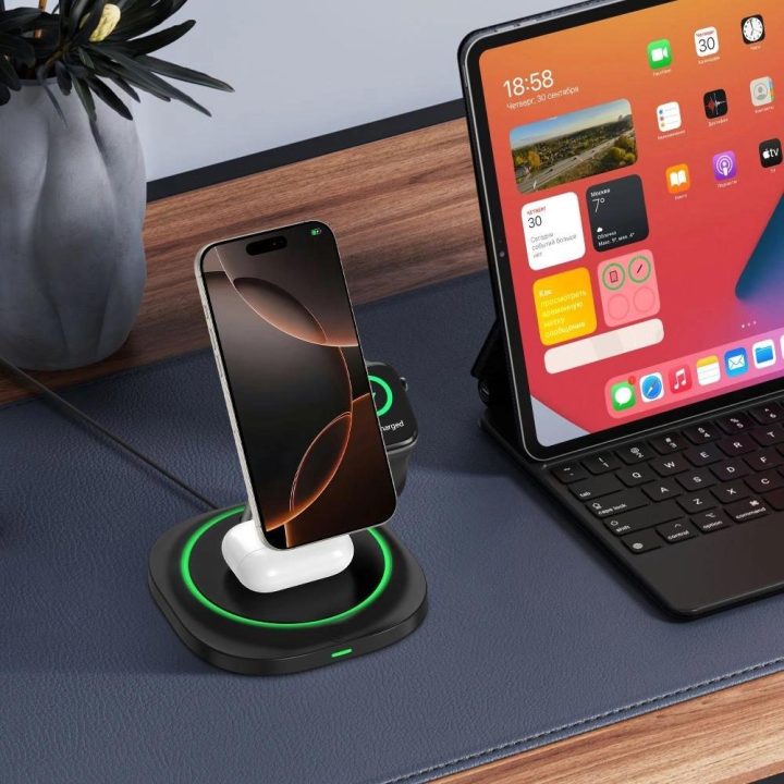 “ 3in1 magnetinis MagSafe“ belaidis įkroviklis – juodas