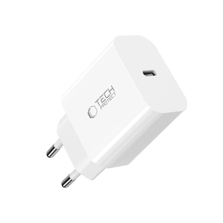 USB-C sieninis įkroviklis su USB-C laidu (20 W), baltas.