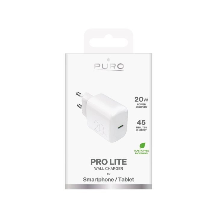 Puro PROLITE 20W USB-C sieninis įkroviklis – baltas