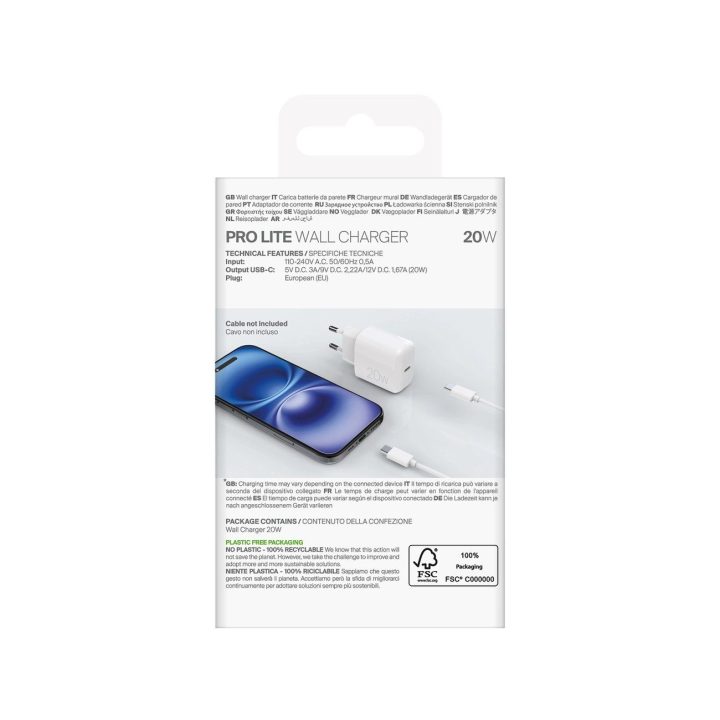 Puro PROLITE 20W USB-C sieninis įkroviklis – baltas