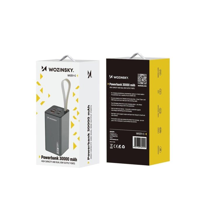Išorinė baterija K65+ 30000mAh, 65W, 2x USB-C, 1x USB-A, juoda