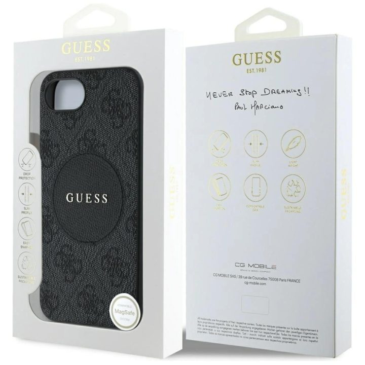 4G apsauginis MagSafe dėklas Guess Circle Classic“ iPhone 16e – juodas