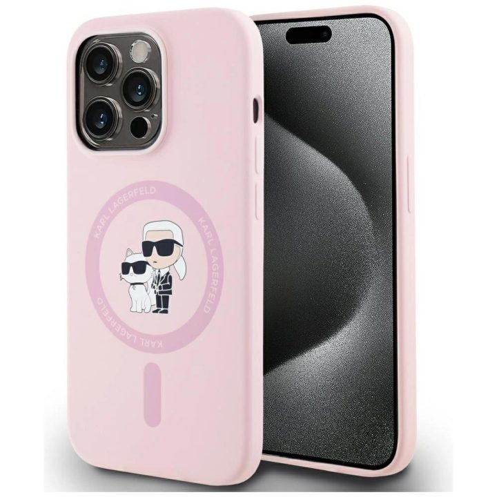 Karl Lagerfeld silikoninis MagSafe dėklas iPhone 14 Pro Max – rožinis