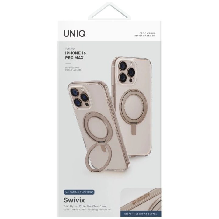 Uniq Swivix 360° besisukantis dėklas su stovu iPhone 16 Pro Max, auksinis