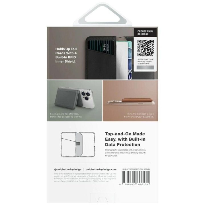 Uniq Lyden DS RFID magnetinė piniginė su telefono laikikliu – juoda