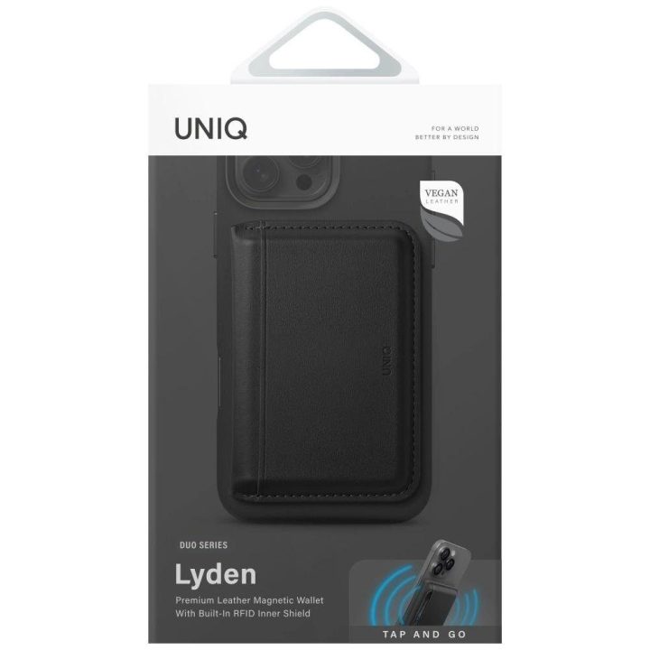 Uniq Lyden DS RFID magnetinė piniginė su telefono laikikliu – juoda
