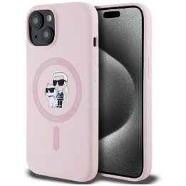 Karl Lagerfeld silikoninis dėklas MagSafe iPhone 15, rožinis