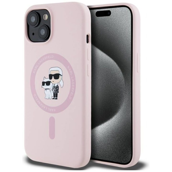 Karl Lagerfeld silikoninis dėklas MagSafe iPhone 15, rožinis