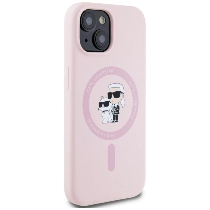 Karl Lagerfeld silikoninis dėklas MagSafe iPhone 15, rožinis