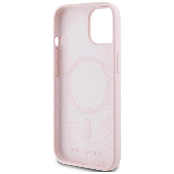 Karl Lagerfeld silikoninis dėklas MagSafe iPhone 15, rožinis