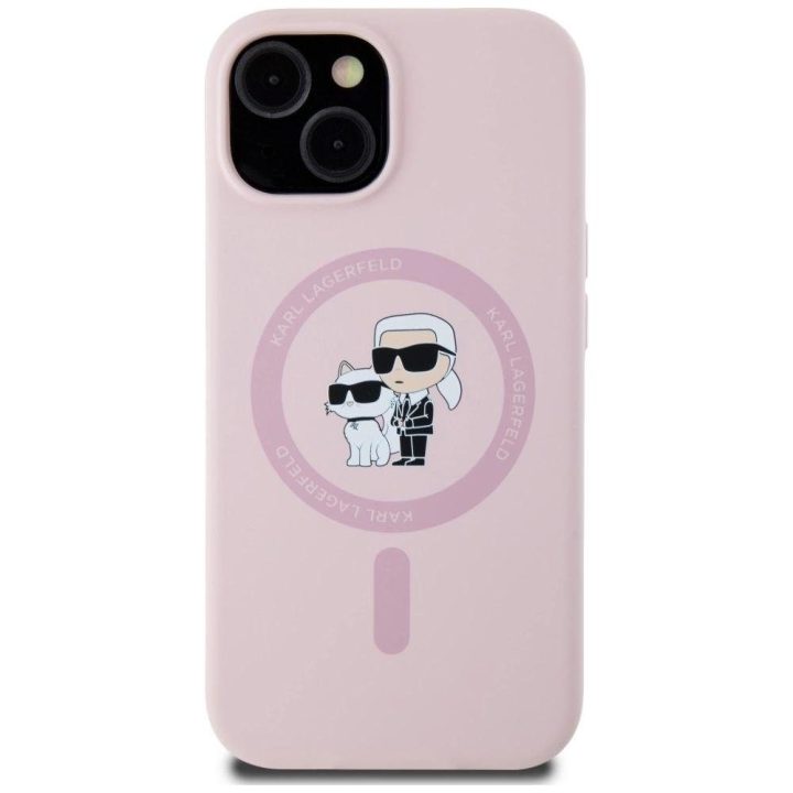 Karl Lagerfeld silikoninis dėklas MagSafe iPhone 15, rožinis