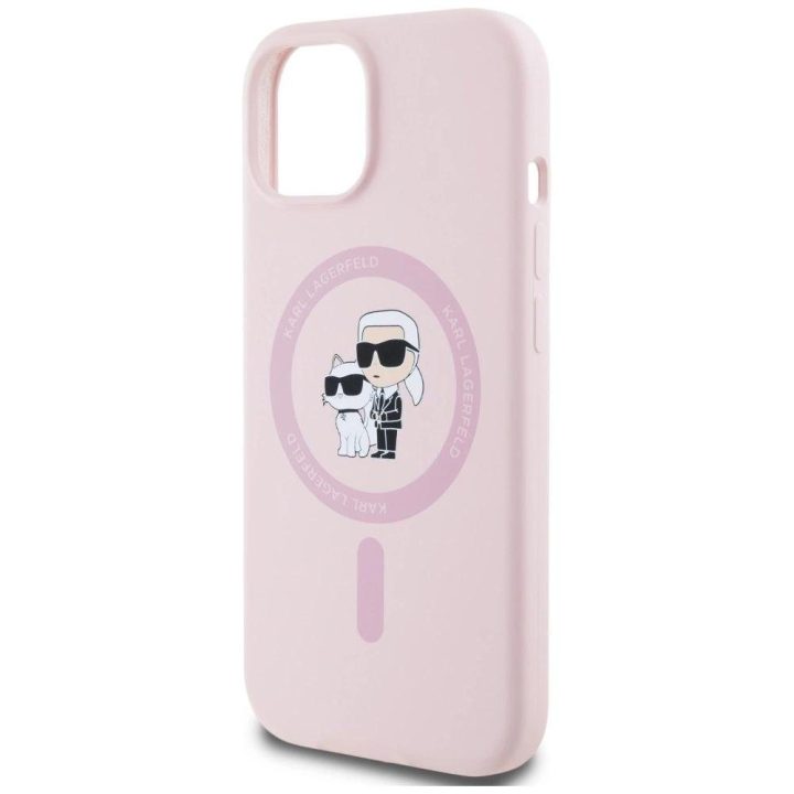 Karl Lagerfeld silikoninis dėklas MagSafe iPhone 15, rožinis