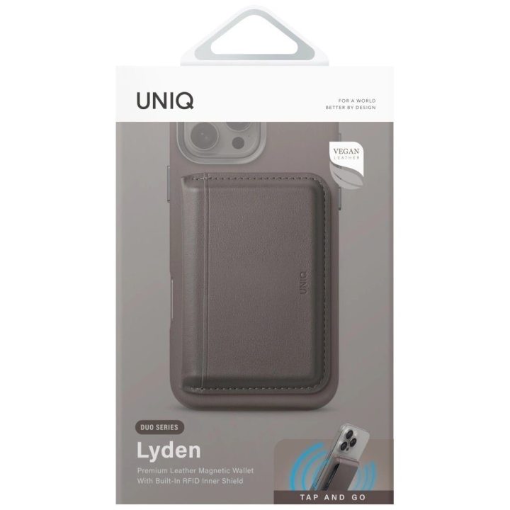 Uniq Lyden DS RFID magnetinė piniginė su telefono stovu – pilka