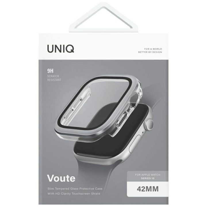 Grūdinto stiklo dėklas Uniq Voute“ Apple Watch 10 42 mm, sidabrinis