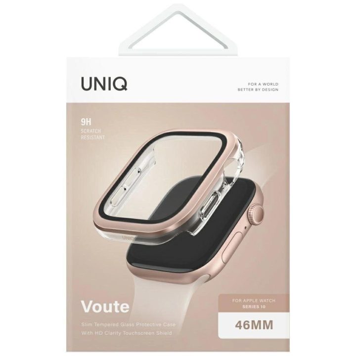 Uniq Voute grūdinto stiklo dėklas Apple Watch 10 46 mm, rožinis auksas