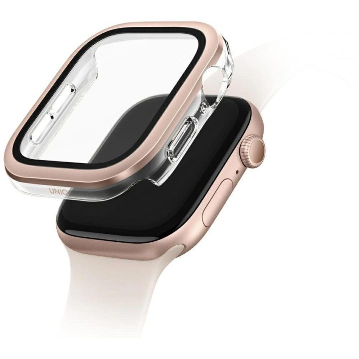 Uniq Voute grūdinto stiklo dėklas Apple Watch 10 46 mm, rožinis auksas