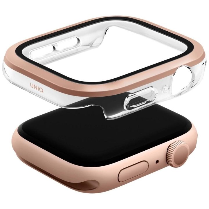 Uniq Voute grūdinto stiklo dėklas Apple Watch 10 46 mm, rožinis auksas