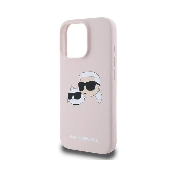 Karl Lagerfeld silikoninis dėklas su galvos atvaizdu, MagSafe, iPhone 16 Pro Max, rožinis