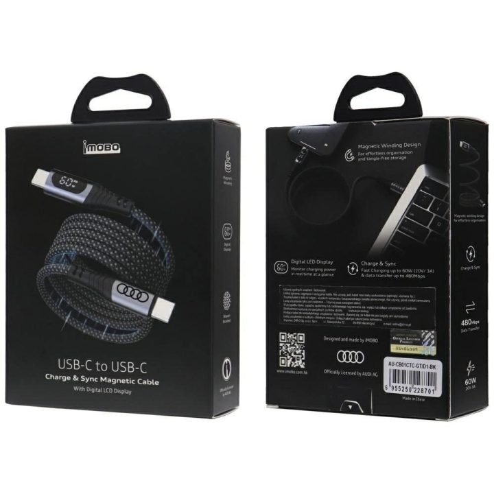 USB-C – USB-C laidas Audi 2.0, 60W, 20V/3A, juodas