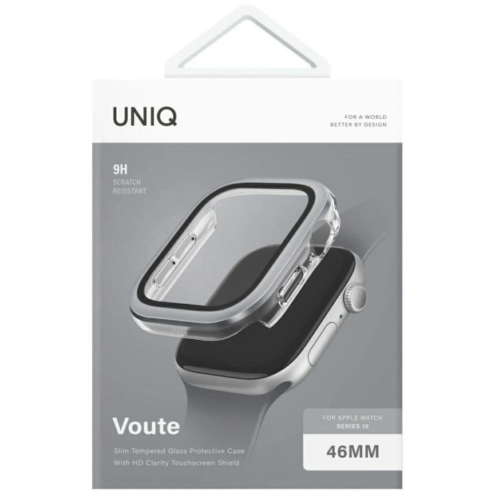 Uniq Voute grūdinto stiklo dėklas Apple Watch 10 46 mm, sidabrinis