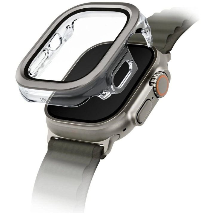 Uniq Voute apsauginis dėklas su grūdintu stiklu Apple Watch Ultra 49 mm, sidabrinis
