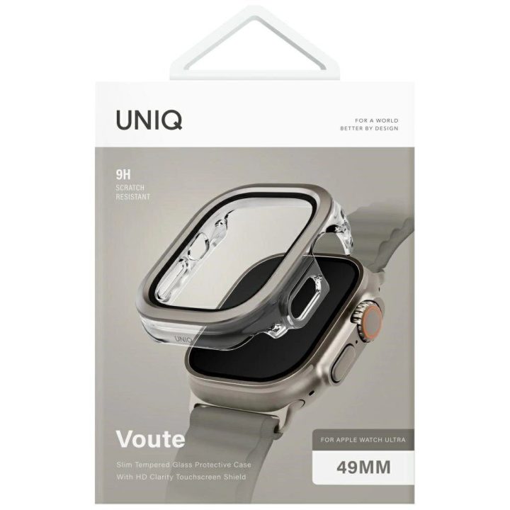 Uniq Voute apsauginis dėklas su grūdintu stiklu Apple Watch Ultra 49 mm, sidabrinis