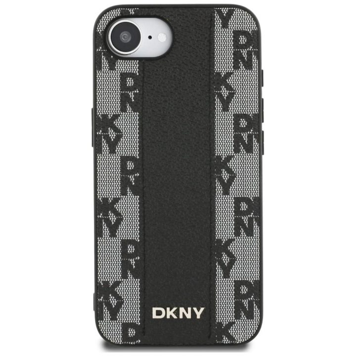 DKNY odinis dėklas su languotu raštu MagSafe iPhone 16e – juodas