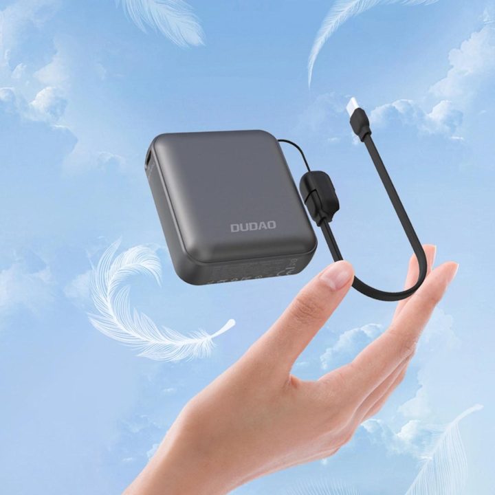 Išorinė baterija Powerbank 10000mAh 22.5W su USB-C ir laidu – pilka