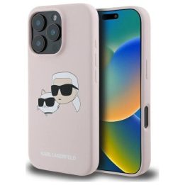 Karl Lagerfeld silikoninis dėklas su galvos raštu, MagSafe, iPhone 16 Pro, rožinis
