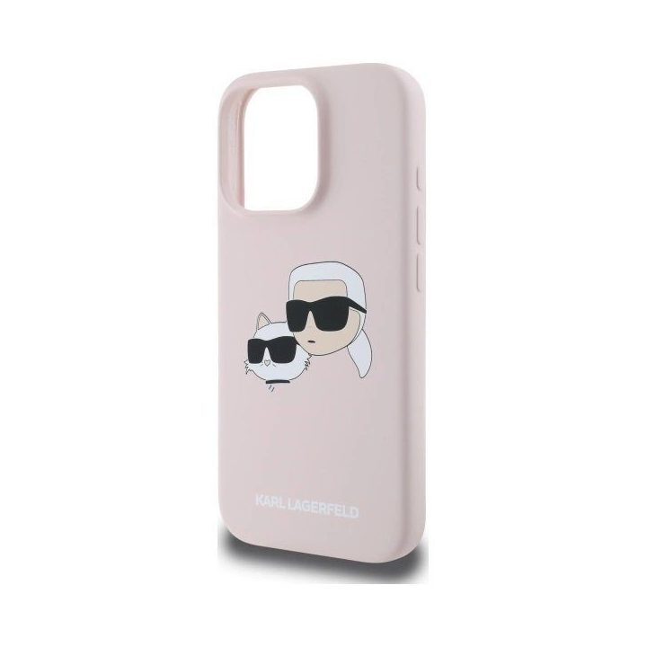 Karl Lagerfeld silikoninis dėklas su galvos raštu, MagSafe, iPhone 16 Pro, rožinis