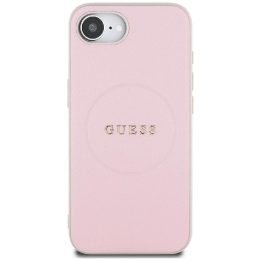 Guess grūdinto rašto MagSafe dėklas iPhone 16e – rožinis